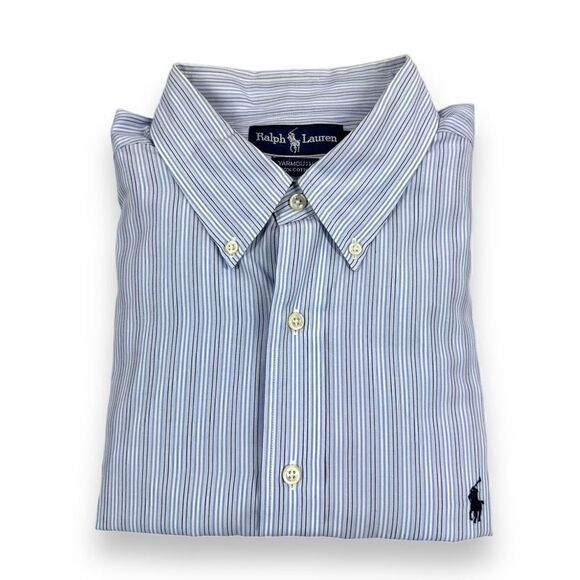 Ralph Lauren Shirt 17.5 34/35 Blue Pinstripe Yarmouth Long Sleeve Button Down‎ - Picture 1 of 9